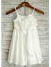 Ivory Taffeta Thin Straps Knee Length Flower Girl Dress